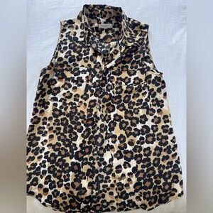 Equipment Black and Tan Sleeveless Blouse with Notched Collar